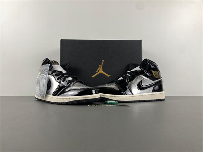 Air Jordan 1 Mid SE Black Metallic Silver Sail Metallic Gold FZ39380-001